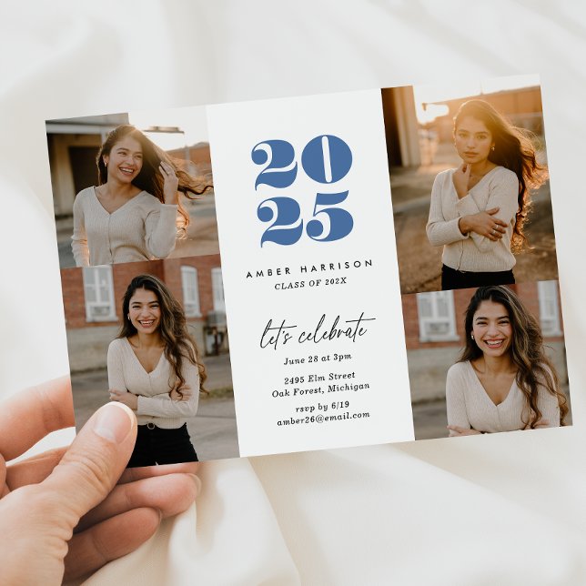 Modern Minimalist Soaring Grad | Royal Blue Photo Invitation (Modern Minimalist Soaring Grad | Royal Blue Photo Invitation)