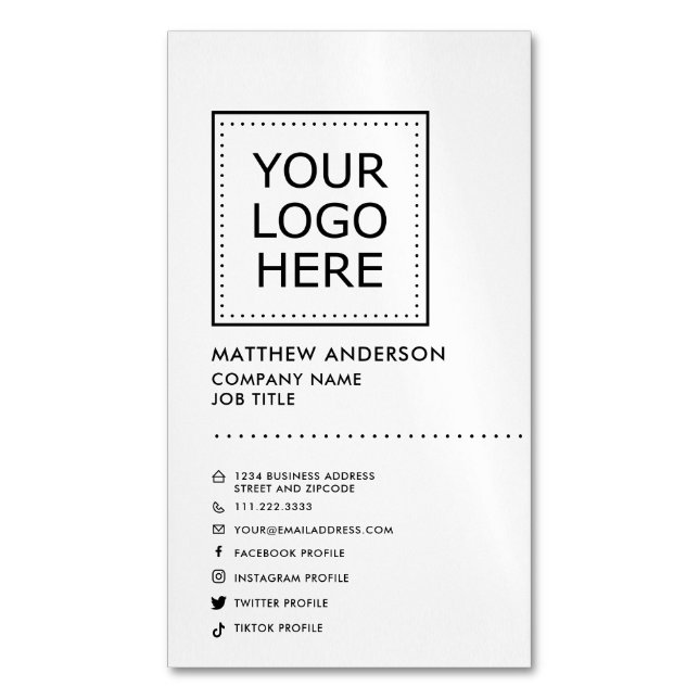Modern Minimalist Social Media Business Card Magnet (Front Vertical)
