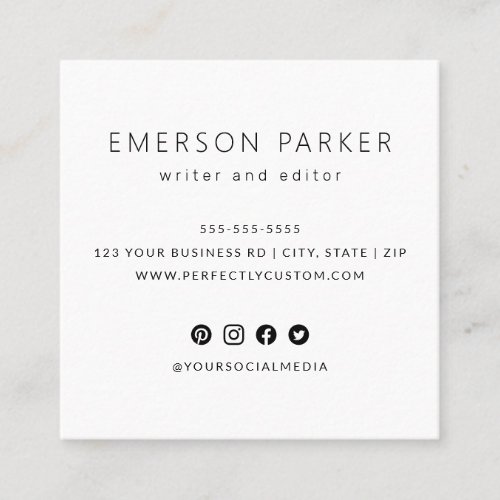 Modern minimalist social media icons custom logo square business card Modern minimalist social media icons custom logo square business card