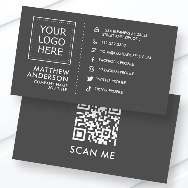 Modern Minimalist Social Media QR Code Logo Business Card | Zazzle