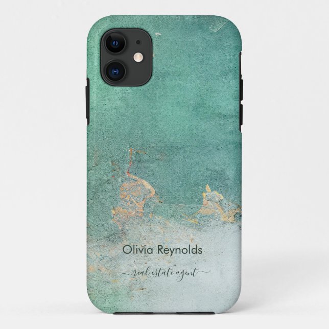 Modern Minimalist Soft Weathered Teal Gold Name Case-Mate iPhone Case (Back)