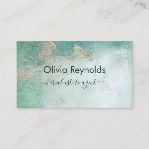 Modern Minimalist Soft Weathered Teal Gold QR Code Business Card