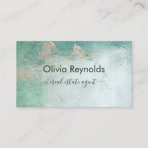 Modern Minimalist Soft Weathered Teal Green Gold Business Card