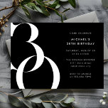 Modern Minimalist Solid Black 30th Birthday Party Invitation<br><div class="desc">Modern minimalist style 30th birthday party invitation with a solid black background and white text, editable template for your custom event details. This milestone birthday party invitation is the perfect pick if you are looking for a mens 30th birthday invitation, elegant adult birthday party invitation, invitation for a 30 year...</div>