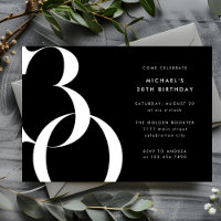 Modern Minimalist Solid Black 30th Birthday Party