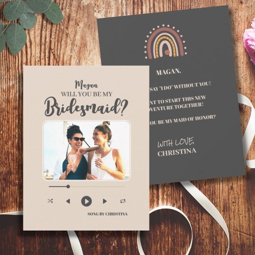 Modern Minimalist Song Photo Bridesmaid Proposal 