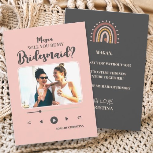 Modern Minimalist Song Photo Bridesmaid Proposal  Invitation