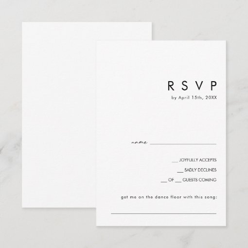 Modern Minimalist Song Request RSVP Card | Zazzle