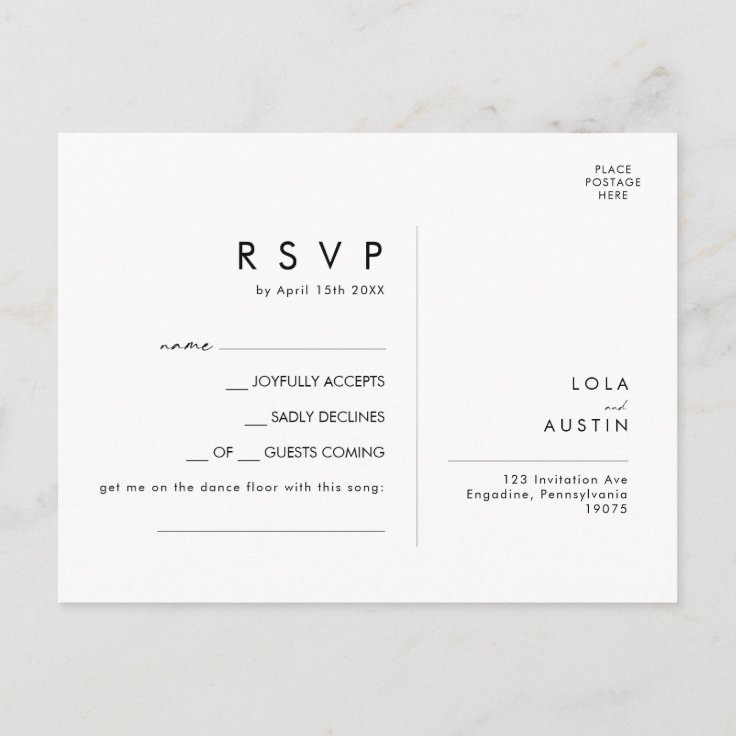 Modern Minimalist Song Request RSVP Card | Zazzle