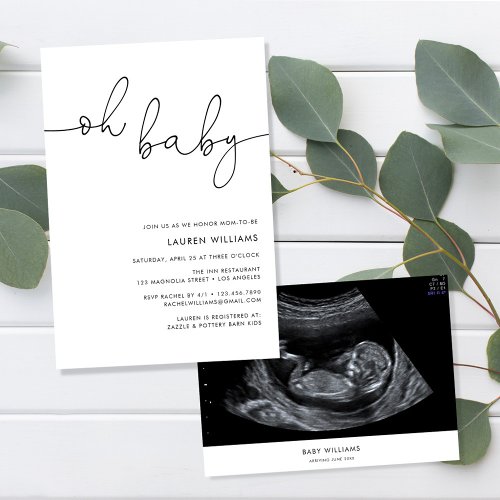 Modern Minimalist Sonogram Photo Baby Shower  Invitation