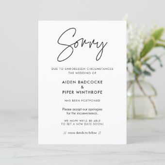 Modern minimalist Sorry wedding update card | Zazzle