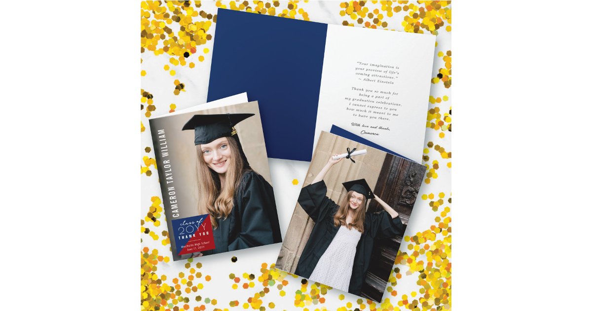 Modern Minimalist Split Square Photo Graduation Thank You Card | Zazzle