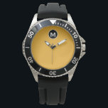 Modern Minimalist Sporty Monogram Watch<br><div class="desc">Modern Sporty Monogram Trendy Bright Mustard Yellow Black and White Monogram Emblem Minimal Classic Block Typography</div>