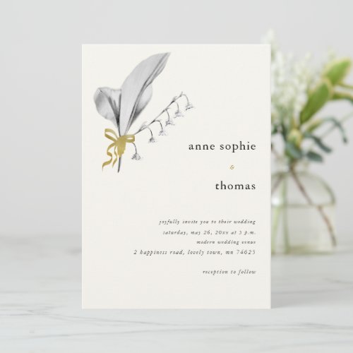 Modern Minimalist Spring Lily of Valley Wedding Invitation
