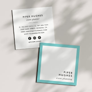 Modern Minimalist Square Business Cards | Aqua