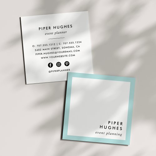 Modern Minimalist Square Business Cards  Aqua