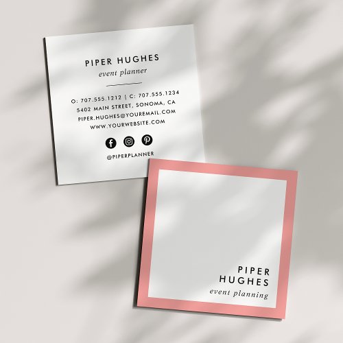 Modern Minimalist Square Business Cards  Coral
