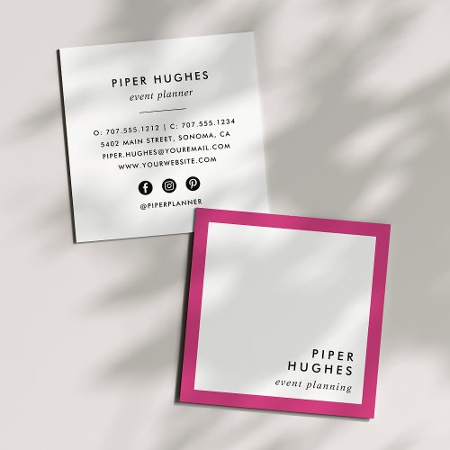 Modern Minimalist Square Business Cards  Magenta