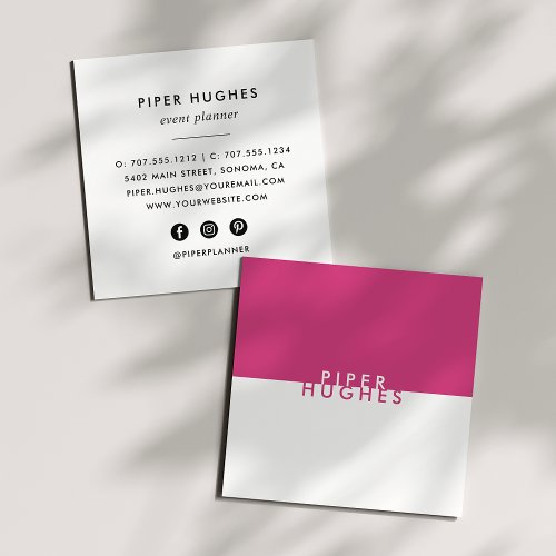 Modern Minimalist Square Business Cards  Magenta