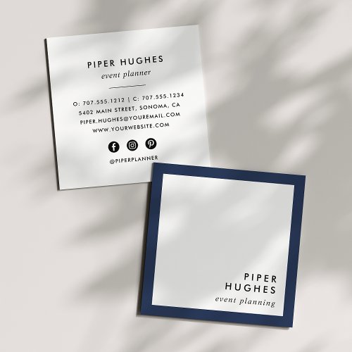 Modern Minimalist Square Business Cards  Navy