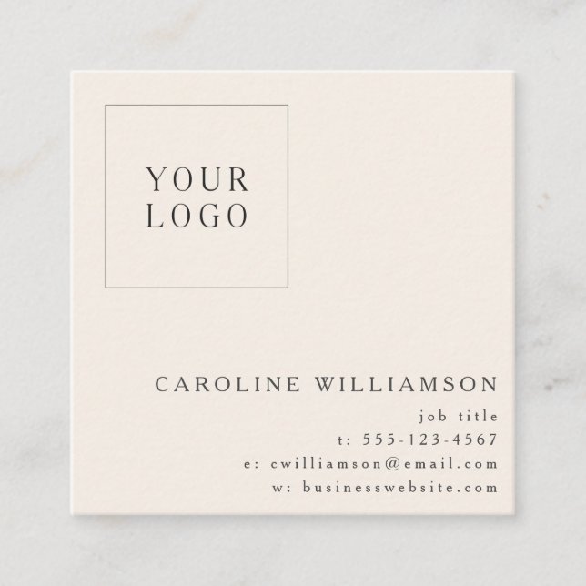 Modern Minimalist Square Professional Logo Ivory Square Business Card (Front)