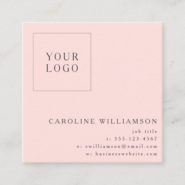Modern Minimalist Square Professional Logo Pink Business Card (Front)