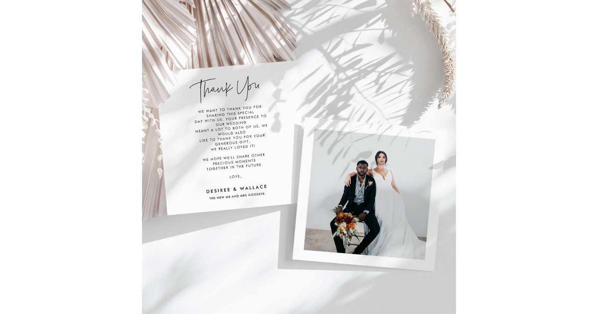 Modern Minimalist Square Wedding Photo Thank You Card | Zazzle