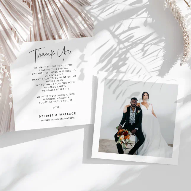 Modern Minimalist Square Wedding Photo Thank You Card | Zazzle