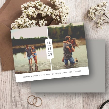 Modern Minimalist Stacked Numbers 2 Multi Photo Save The Date