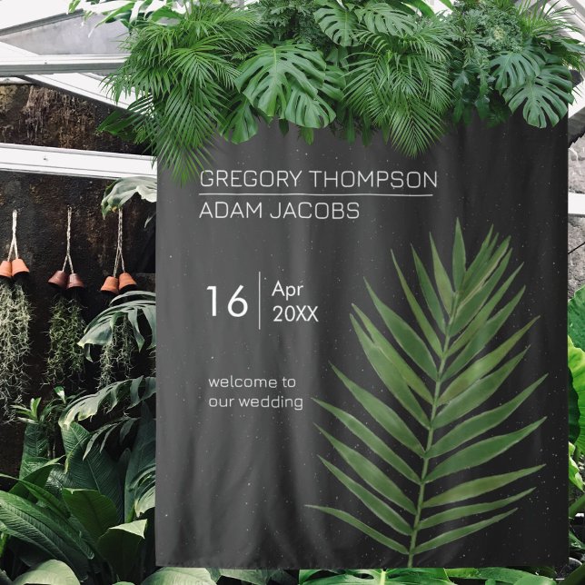 Modern Minimalist Starry Sky & Beach Palm Wedding Tapestry (Creator Uploaded)