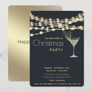 Modern minimalist string lights cocktail party invitation