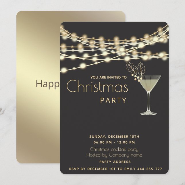 Modern minimalist string lights cocktail party   invitation (Front/Back)