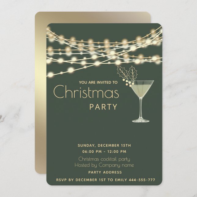 Modern minimalist string lights cocktail party   invitation (Front/Back)