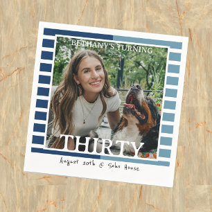 Modern Minimalist Striped 30th Birthday Photo Napkins