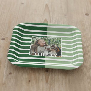 Modern Minimalist Striped 30th Birthday Photo Paper Plates
