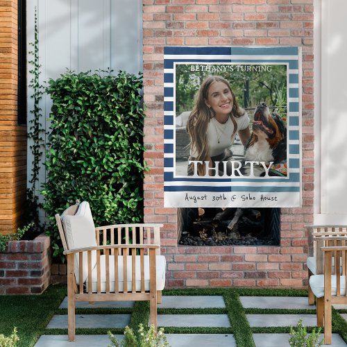 Modern Minimalist Striped 30th Birthday Photo