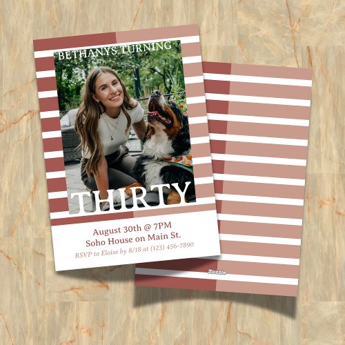 Modern Minimalist Striped Thirtieth Birthday Photo