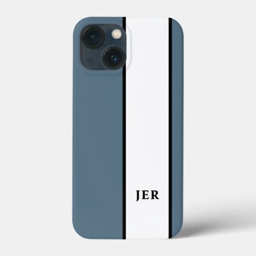Modern Minimalist Stripes Monogram Initials Blue iPhone 13 Mini Case
