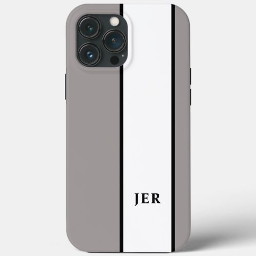 Modern Minimalist Stripes Monogram Initials Gray iPhone 13 Pro Max Case