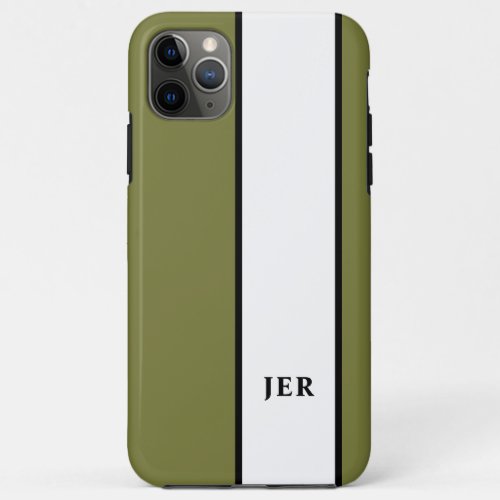 Modern Minimalist Stripes Monogram Initials Green iPhone 11 Pro Max Case
