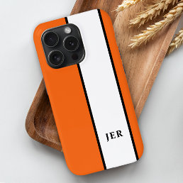 Modern Minimalist Stripes Monogram Initials Orange iPhone 13 Pro Case