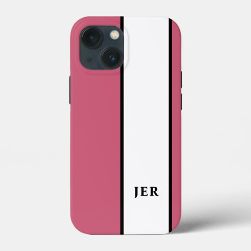 Modern Minimalist Stripes Monogram Initials Pink iPhone 13 Mini Case
