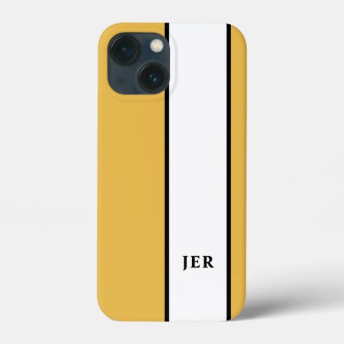 Modern Minimalist Stripes Monogram Initials Yellow iPhone 13 Mini Case