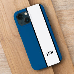 Modern Minimalist Stripes Monogrammed Trendy Blue iPhone 13 Mini Case