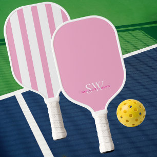 Modern Minimalist Stripes Pink White Custom Carbon Fiber Pickleball Paddle