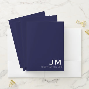 Modern Minimalist Stylish Monogram Navy Pocket Folder
