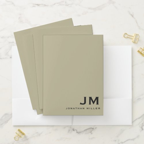 Modern Minimalist Stylish Monogrammed Pocket Folder