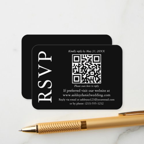 Modern Minimalist Stylish QR Wedding Black RSVP Enclosure Card