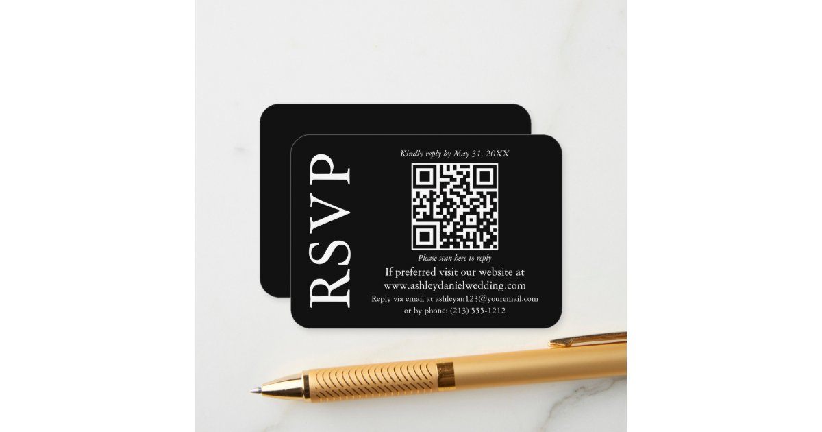 Modern Minimalist Stylish QR Wedding Black RSVP Enclosure Card Zazzle