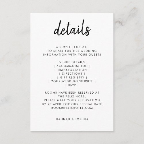 Modern Minimalist  Stylish Script Simple Wedding Enclosure Card